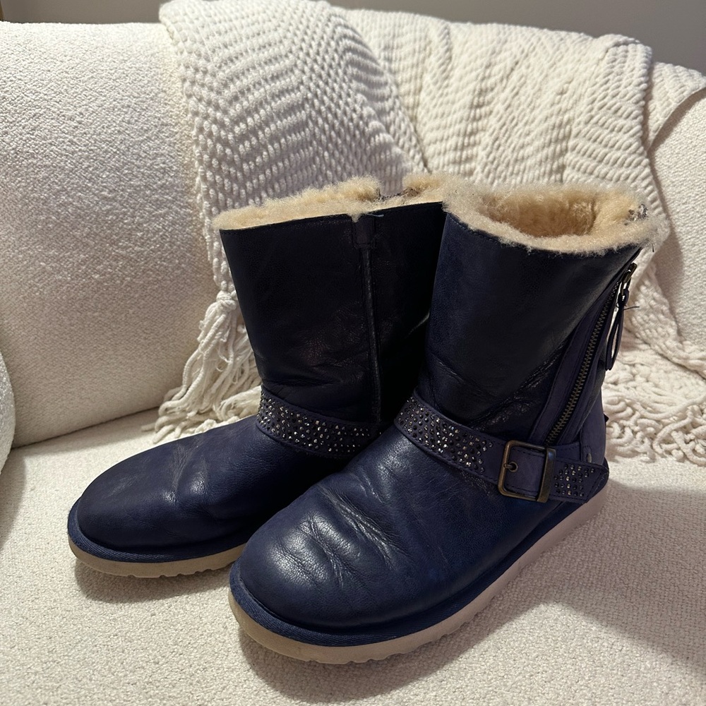 UGG Navy Shearling-Lined Winter Boots